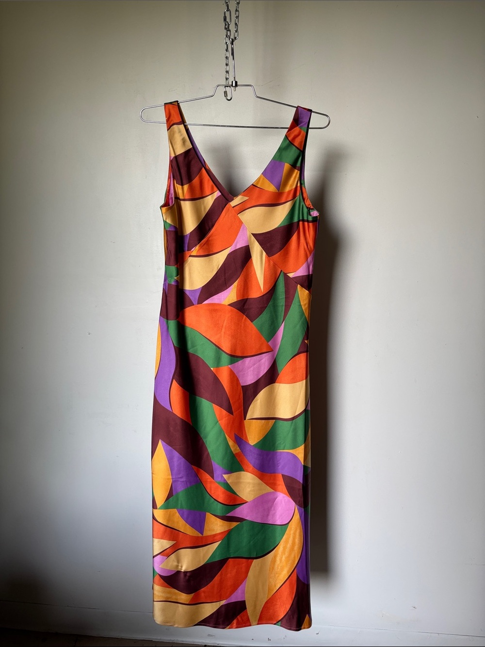 Joie Multicolor Abstract Leaf-Print V-Neck Maxi Dress Size L - Picture 2 of 10